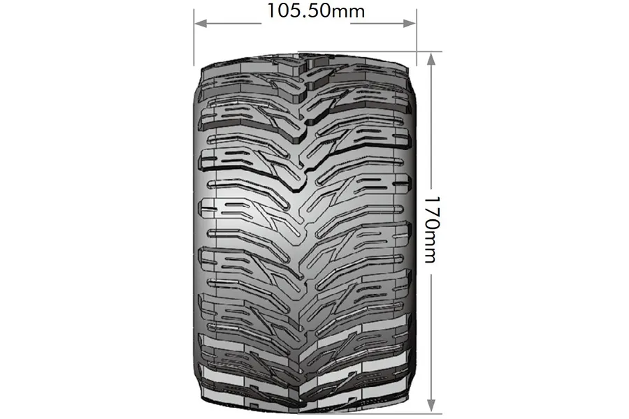 Louise 1/8 MT-Cyclone (Sport) Tyres on (0&amp;quot;, 1/2&amp;quot; Offset) Black Rims with Hex Adapters - Glued Wheels 2Pcs image 5