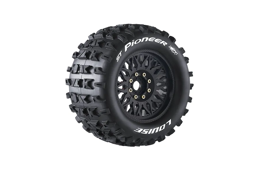 Louise 1/8 ST-Pioneer (Sport) Tyres on (0&amp;quot;, 1/2&amp;quot; Offset) Black Rims with Hex Adapters - Glued Wheels 2Pcs image 106626