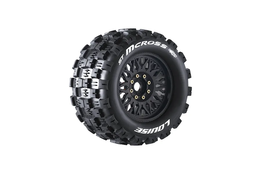 Louse 1/8 ST Mcross (Sport) Tyres on (0&amp;quot;, 1/2&amp;quot; Offset) Black Rims - Glued Wheels 2Pcs image 106631