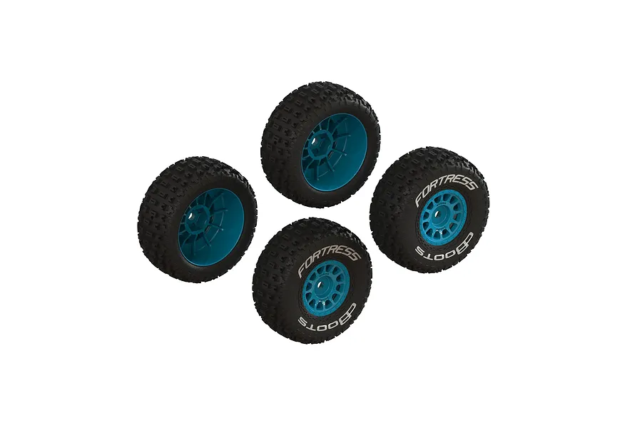 ARRMA 1.2/1.7&amp;quot; dBoots Fortress Tyres on Blue Rims 4Pcs - Glued Wheels image 106797