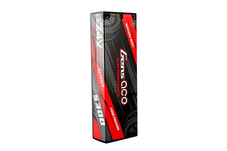 Gens Ace 7.4V 5300mAh 60C hard case LiPo battery pack with black and red branding.
