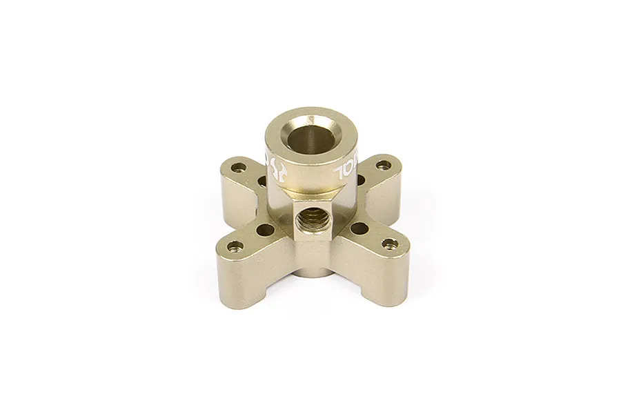 A gold-coloured metal Axial differential locker component for RC vehicles, featuring a central hub with four mounting arms and threaded holes.