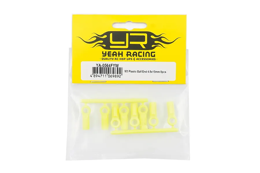 Yeah Racing 4.8x15mm M3 yellow plastic ball ends in original retail packaging.