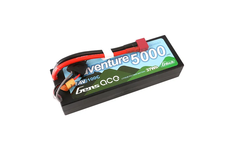 Gens Ace G-Tech Adventure 7.4V 5000mAh 100C hard case LiPo battery with Deans connector and balance lead.