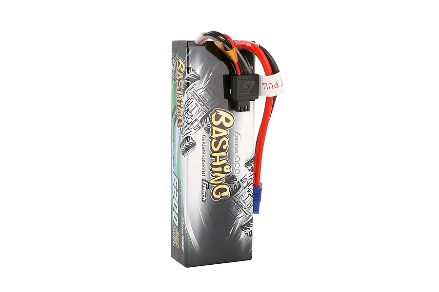 Gens Ace G-Tech Bashing 7.4V 5200mAh 35C hard case LiPo battery standing upright against a white background.