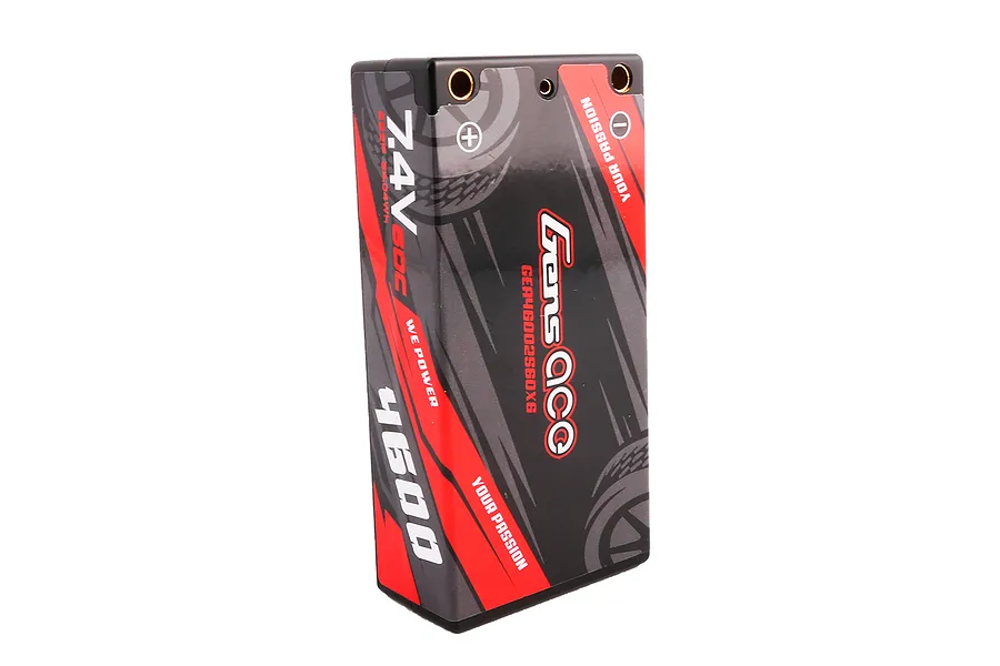 Gens Ace 7.4V 4600mAh 60C hard case LiPo battery pack with red and black branding.