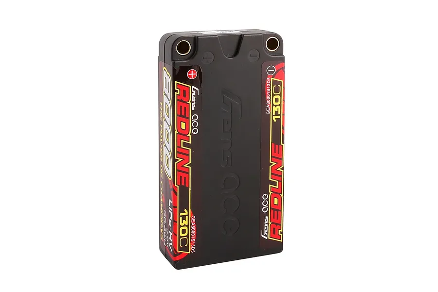 Gens Ace Redline 8000mAh 130C 1S LiPo battery in a black hard case with red and yellow branding.