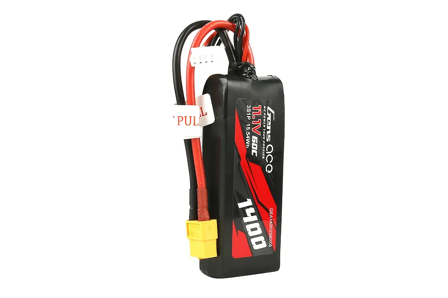Gens Ace 11.1V 1400mAh 60C LiPo battery with XT60 connector and balance plug against a white background.
