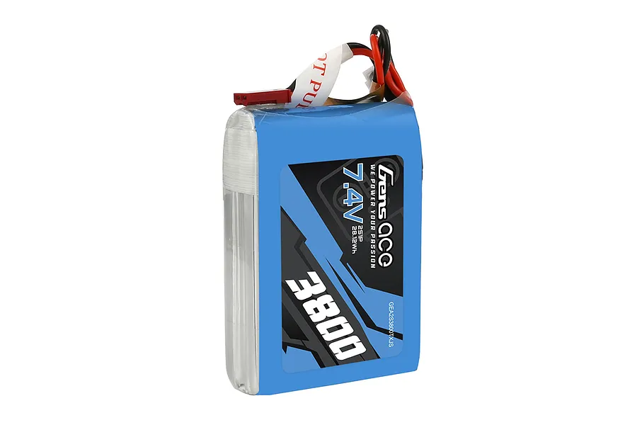 Gens Ace 7.4V 3800mAh soft case LiPo battery pack with JST connector against a white background.