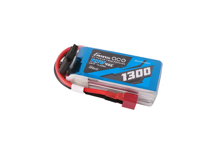 Gens Ace G-Tech 11.1V 1300mAh 45C soft case LiPo battery with Deans connector and balance plug.