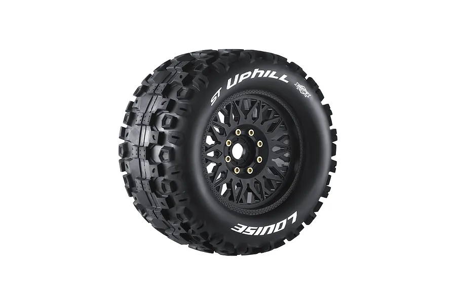 Louise 1/8 ST-Uphill (Soft) Tyres on (0&amp;quot;, 1/2&amp;quot; Offset) Black Rims with Hex Adapters - Glued Wheels 2Pcs image 108108