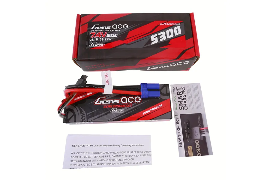 Gens Ace 7.4V 5300mAh 60C 2S Hard Case LiPo Battery image 108250