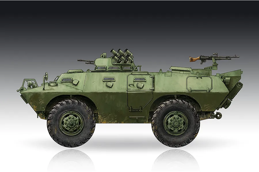 A side-profile digital illustration of an M706 Commando armoured car in olive green, featuring large tires, a turret with smoke launchers, and a rear machine gun.