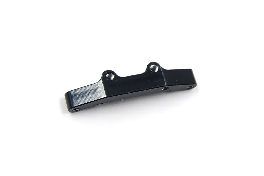 A black anodized aluminium steering drag link component for an RC car, shown against a white background.