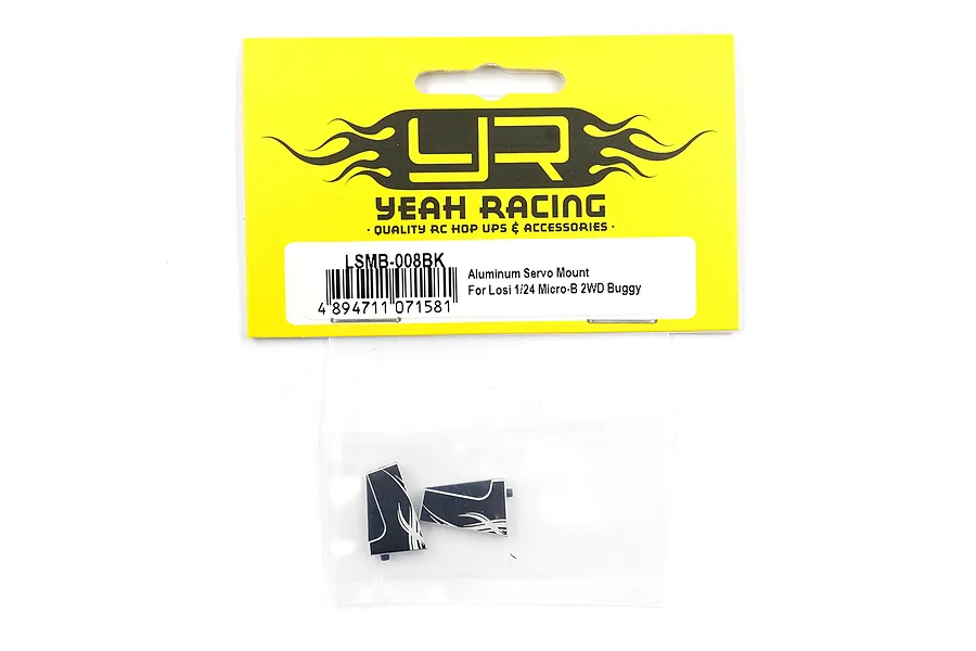Yeah Racing Aluminium Servo Mount for Losi 1/24 Micro-B 2WD Buggy in original yellow and black packaging.