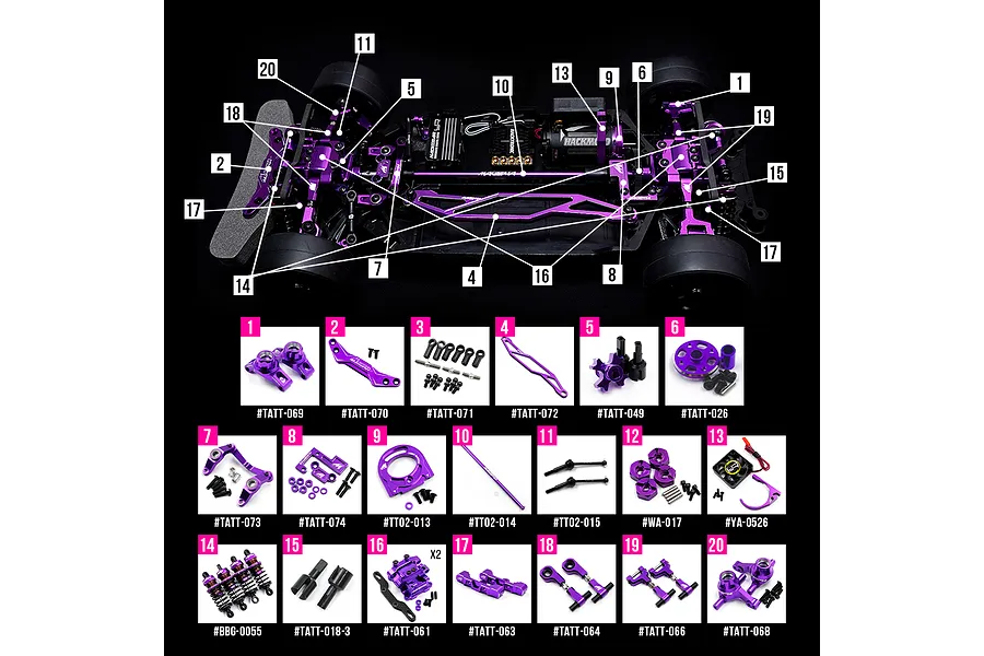 Yeah Racing Aluminium Conversion Kit - Magenta image 108819