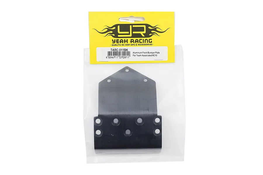 Yeah Racing black aluminium front bumper skid plate for Team Associated RC10 in original retail packaging.