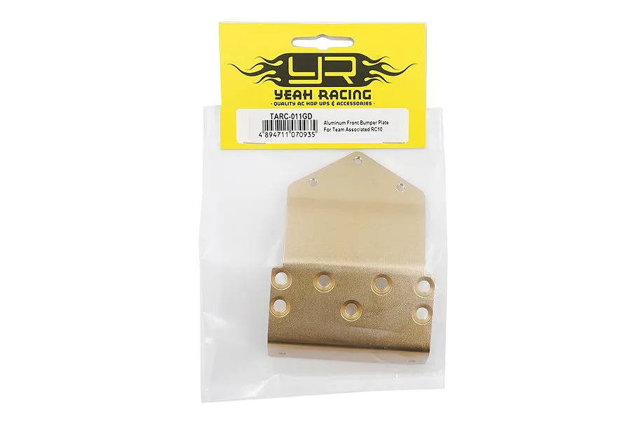 Yeah Racing gold aluminium front bumper skid plate for RC10 in original retail packaging.