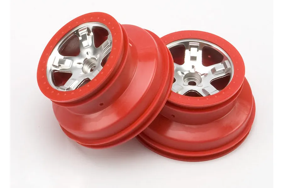 Traxxas 2.2/3.0&amp;quot; Satin Chrome/Red Rims 2Pcs image 10905