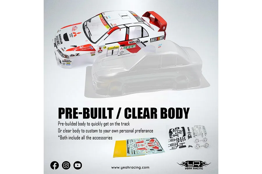 Yeah Racing 1/10 Mitsubishi Lancer EVO IV Unpainted Body Shell with Rims - Clear / Rally Catalunya 1997 #1 image 110231