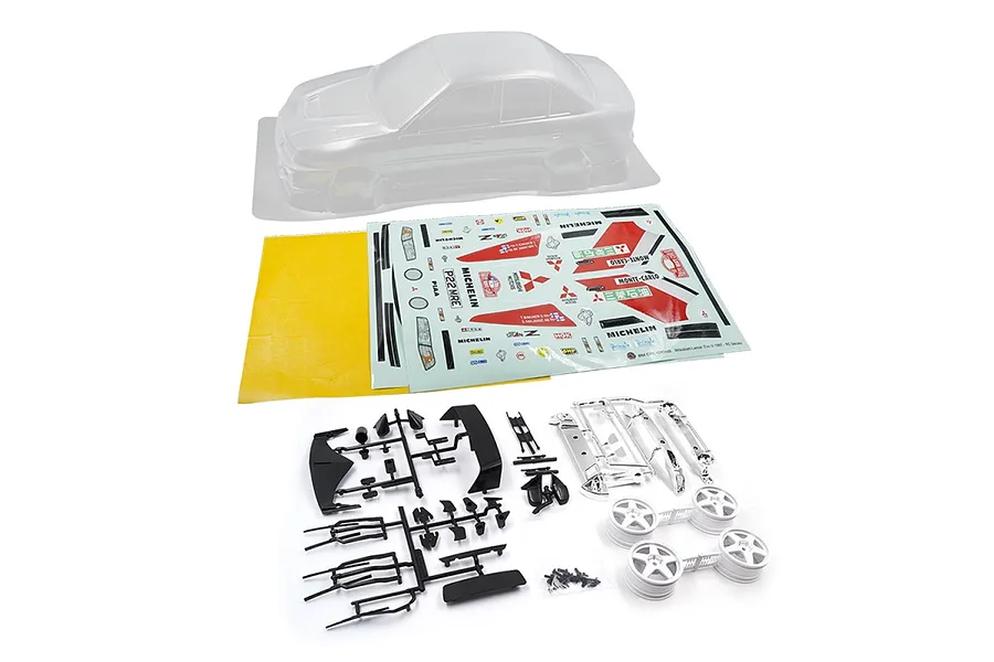 Yeah Racing 1/10 Mitsubishi Lancer EVO IV Unpainted Body Shell with Rims - Clear / Rally Catalunya 1997 #1 image 110232