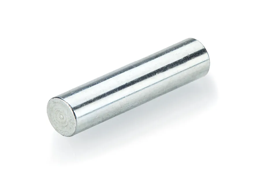 A single silver-coloured cylindrical metal counterweight pin for an RC boat on a white background.