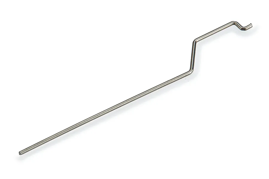 A thin metal control rod for an RC boat with a Z-bend at one end, isolated on a white background.