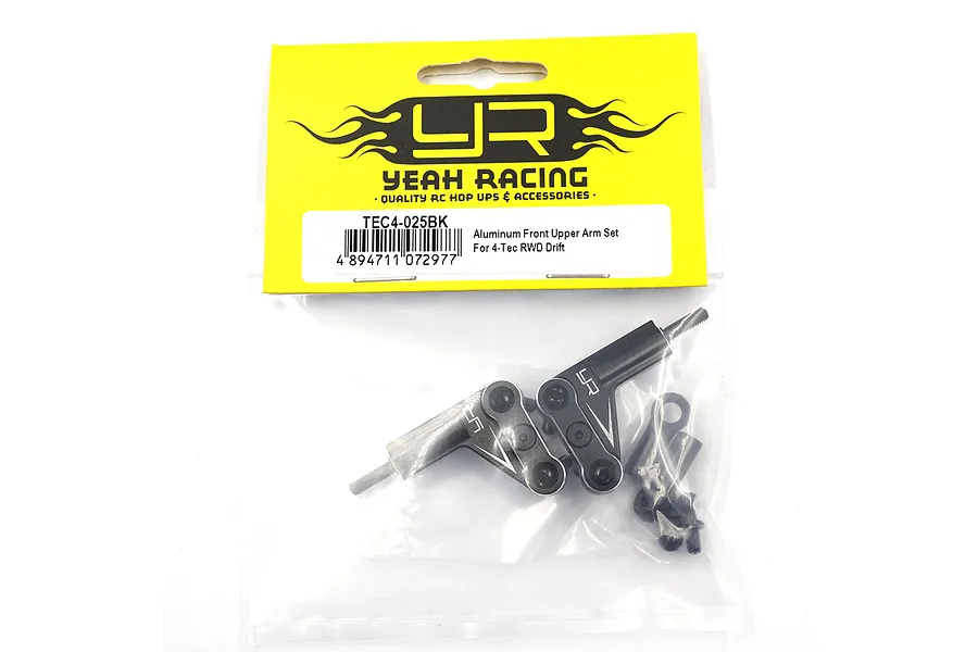 Yeah Racing black aluminium front upper suspension arms for 4-Tec RWD Drift in original retail packaging.