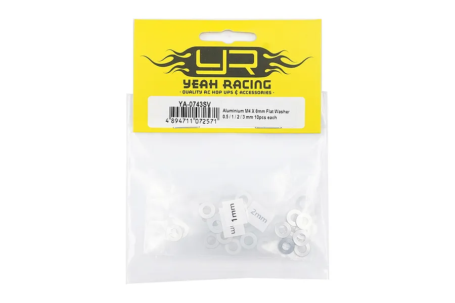 Yeah Racing Aluminium 4x8mm Washer Set (0.5mm, 1.0mm, 2.0mm, 3.0mm) 40Pcs - Silver image 110744