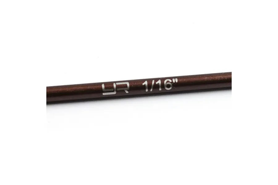 A close-up view of a bronze-coloured Yeah Racing hex driver tip with the text YR 1/16 inch laser-etched onto the shaft.