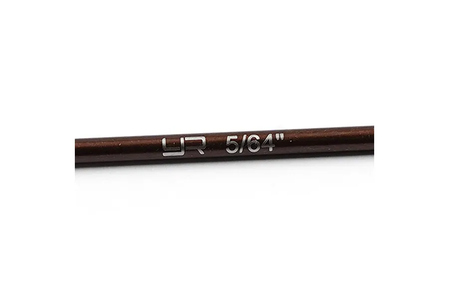 A close-up view of a bronze-colored hex driver tip with the Yeah Racing logo and 5/64 inch size laser-etched onto the metal shaft.