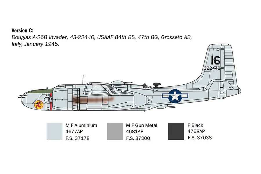 Italeri 1/72 A-26B Invader Bomber Scaled Plastic Model Kit image 110775