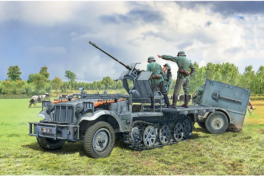 Italeri 1/35 SD.KFZ.10/4 with FLAK 30 and Crew Scaled Plastic Model Kit image 110784