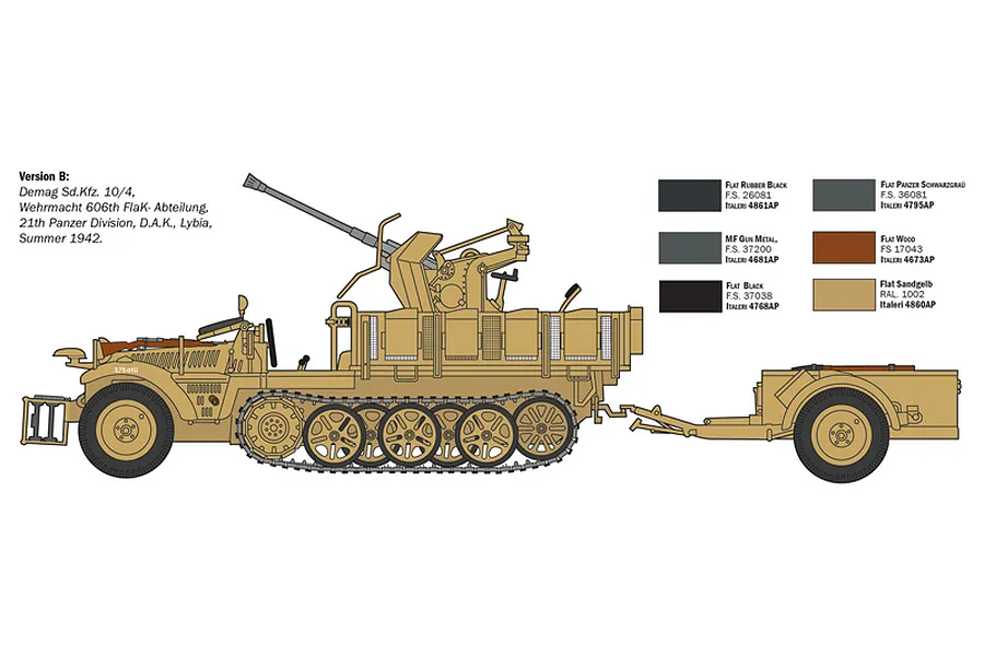 Italeri 1/35 SD.KFZ.10/4 with FLAK 30 and Crew Scaled Plastic Model Kit image 110788