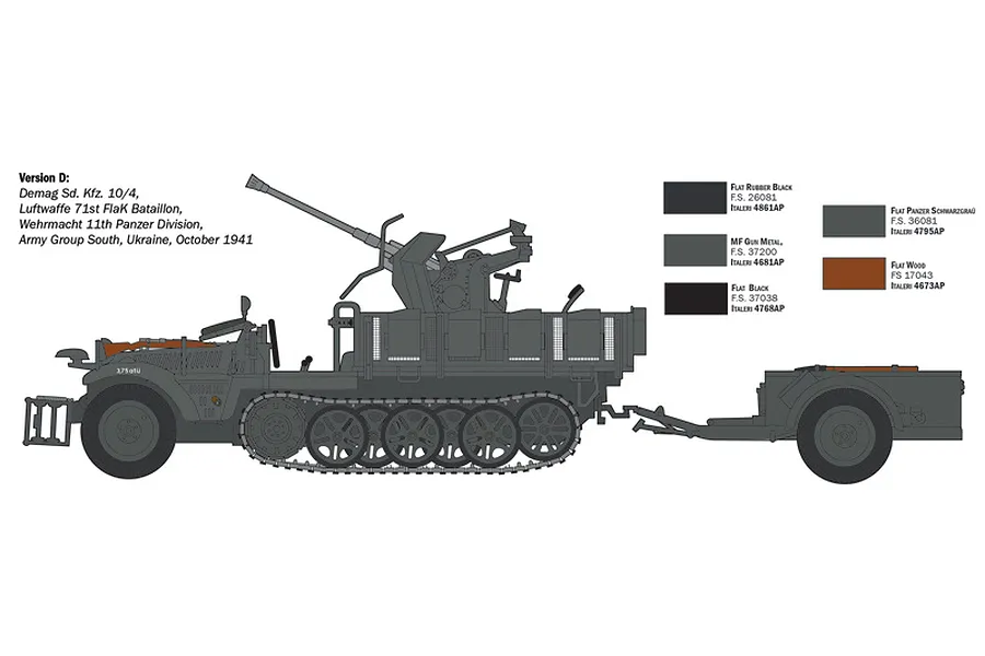 Italeri 1/35 SD.KFZ.10/4 with FLAK 30 and Crew Scaled Plastic Model Kit image 110790