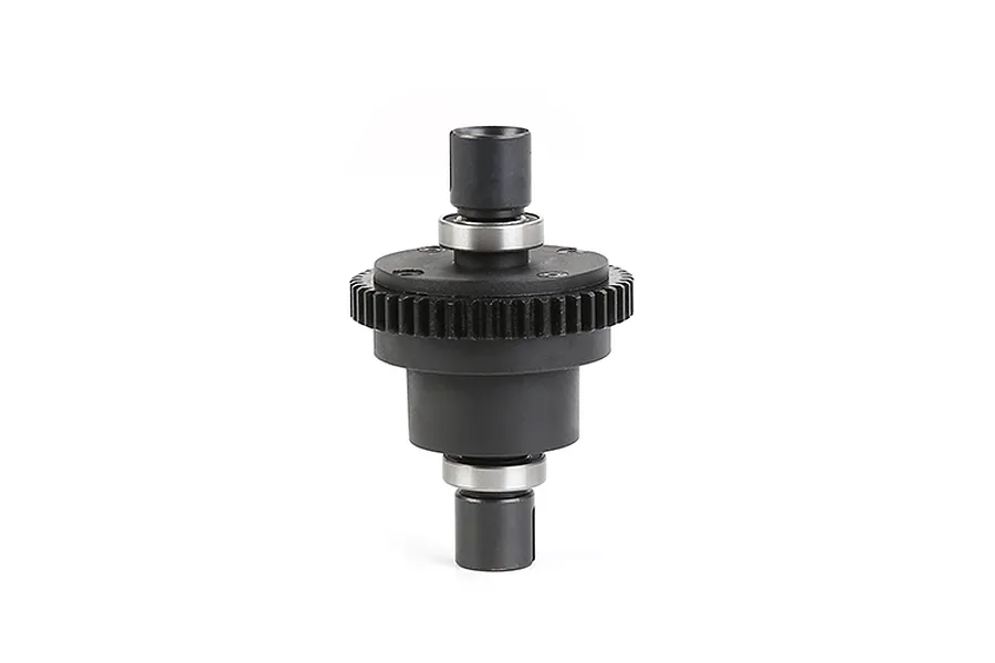 A complete Rovan RC differential assembly featuring a black gear housing and metal output shafts on a white background.