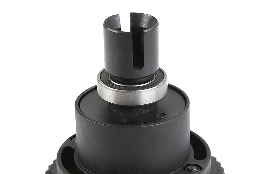 Close-up of a Rovan RC differential assembly showing the metal drive cup, ball bearing, and black housing against a white background.