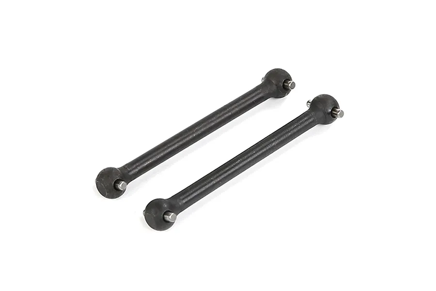 Two Rovan steel dogbone driveshafts for RC cars, featuring ball-joint ends with cross pins, isolated on a white background.