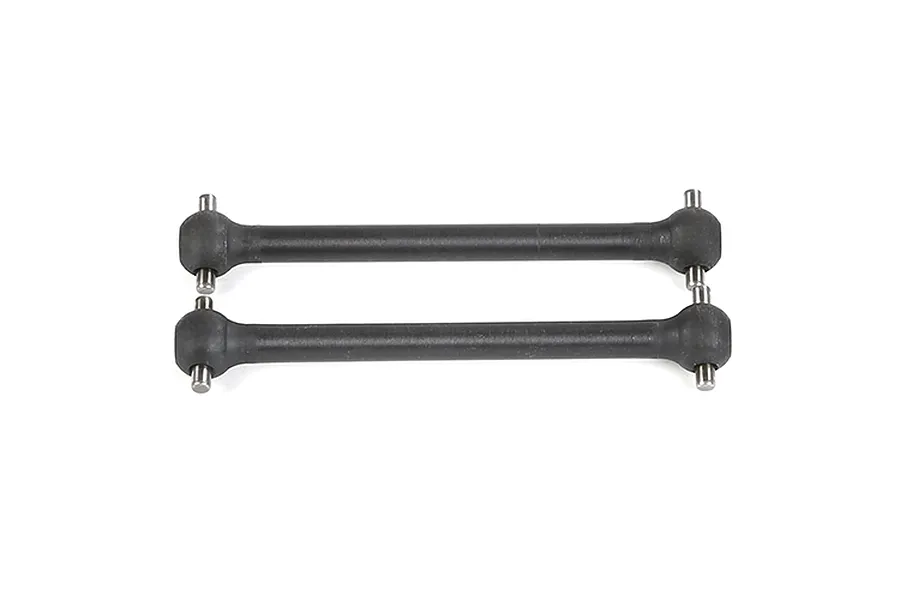 Two black steel RC driveshafts with ball joints at each end, shown against a white background.