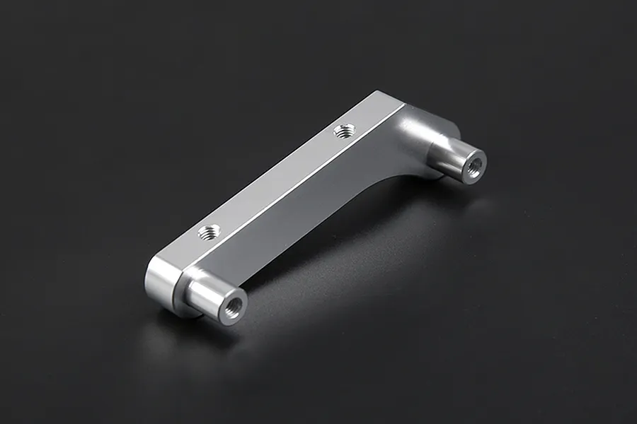 A silver Rovan aluminium engine mount component shown against a dark grey background.