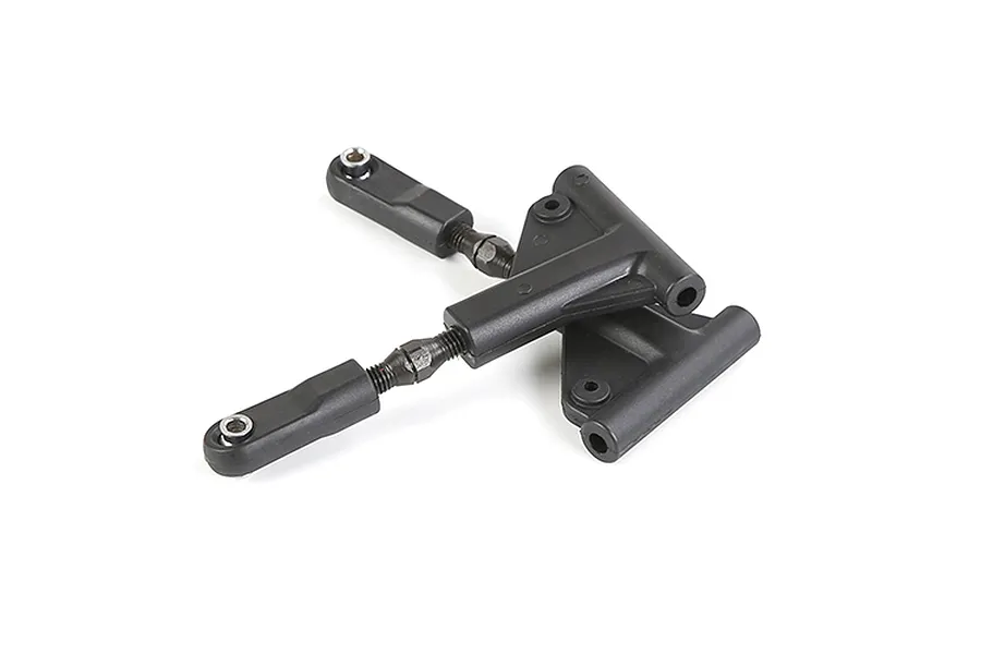 Two black Rovan RC front upper suspension arms with adjustable ball ends on a white background.