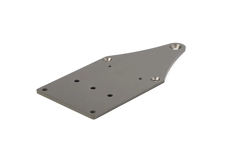 A gunmetal grey Rovan aluminium front chassis plate for an RC vehicle, featuring multiple pre-drilled mounting holes.