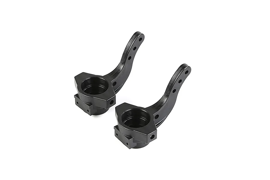 Two black Rovan RC steering hubs positioned side-by-side on a white background.