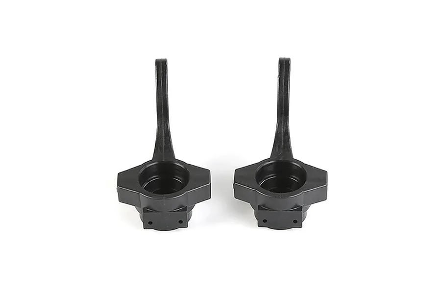 Two black plastic Rovan steering hubs for RC vehicles, shown side by side against a white background.