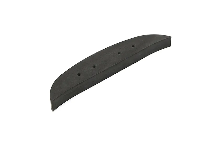A curved black foam bumper for an RC car with four mounting holes, shown against a plain white background.