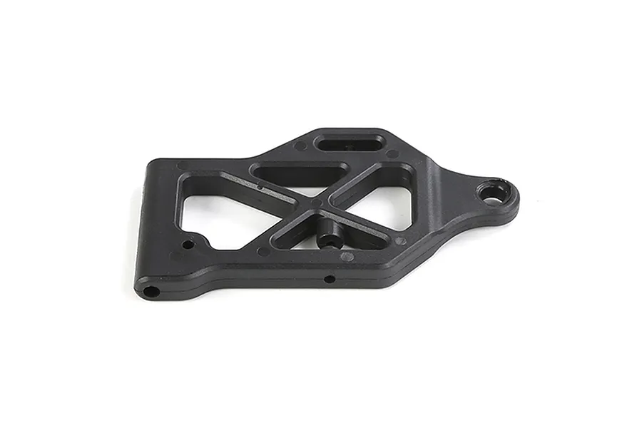 A black plastic front lower suspension arm for an RC vehicle, shown from a top-down perspective against a white background.