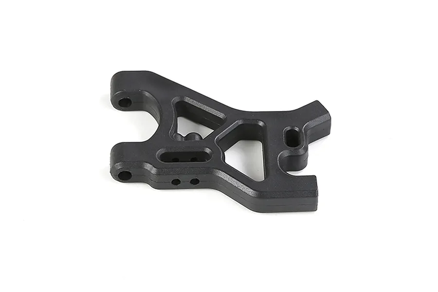 A single black plastic rear lower suspension arm for an RC vehicle, shown from a top-down perspective against a white background.