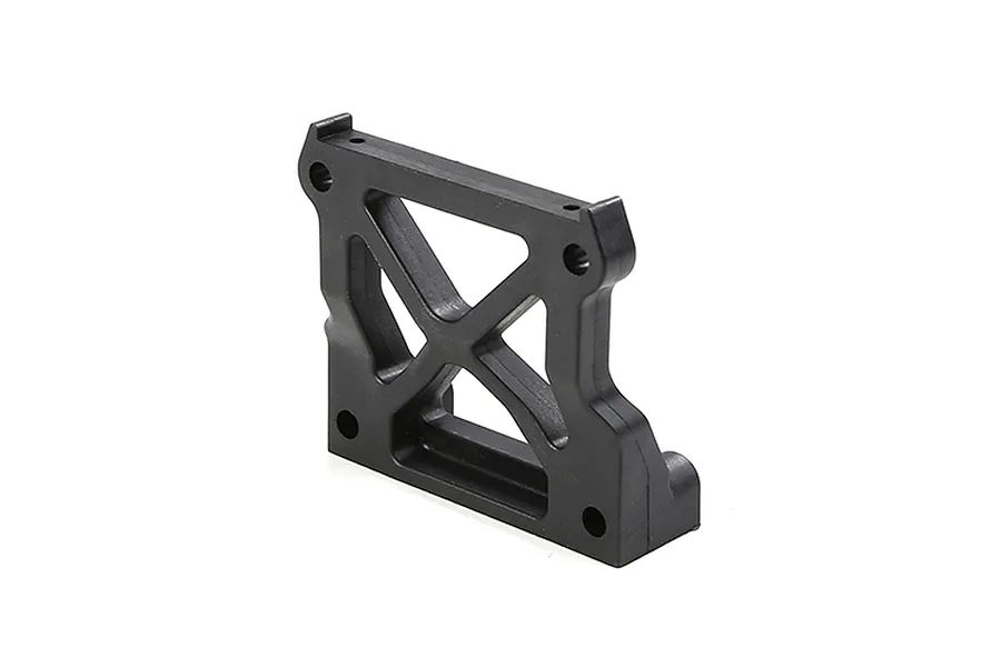 A black plastic Rovan front chassis frame component for an RC vehicle, shown from a side angle against a white background.