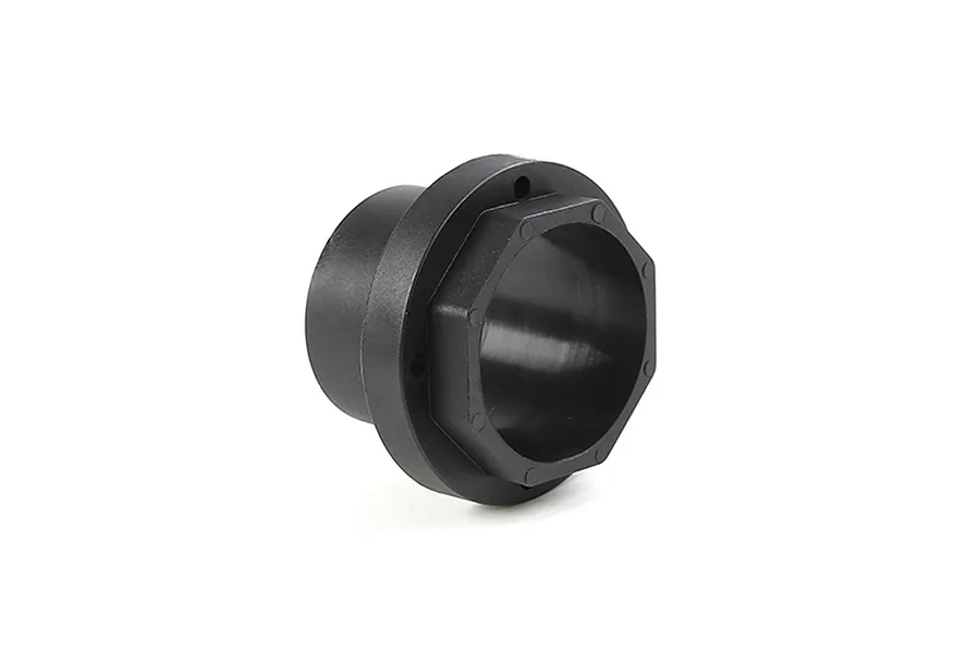 A black plastic differential case component for an RC vehicle, shown from an angled perspective against a white background.