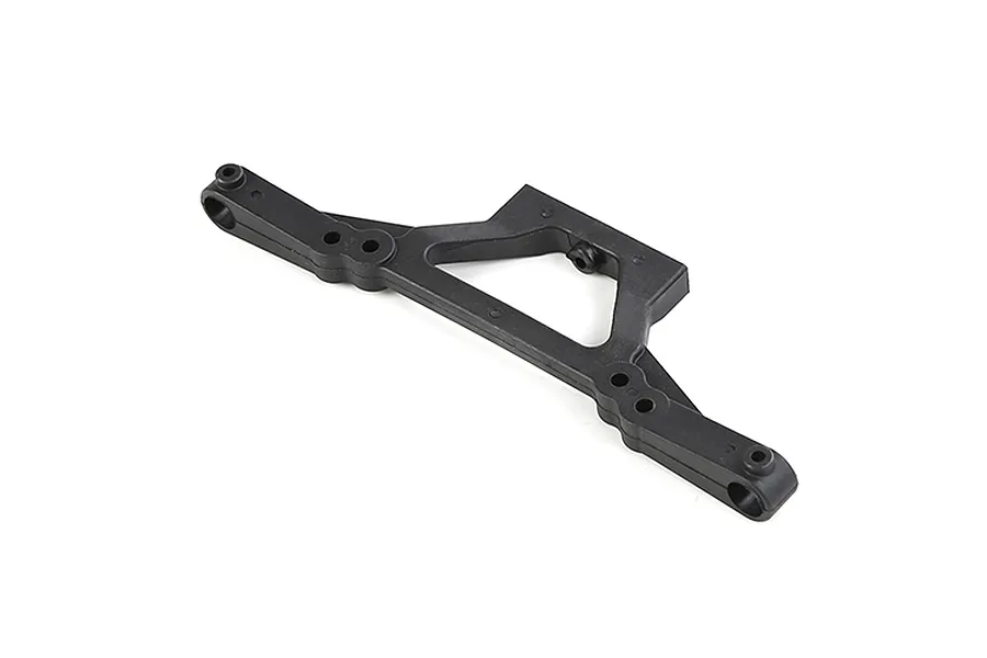 A black plastic front shock tower spare part for an RC vehicle, shown against a plain white background.